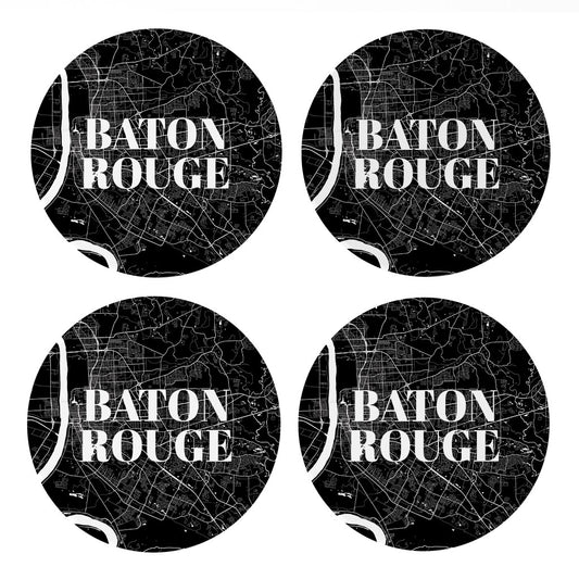 Minimalistic Baton Rouge Black Map | Absorbent Coasters | Set of 4 | Min 2