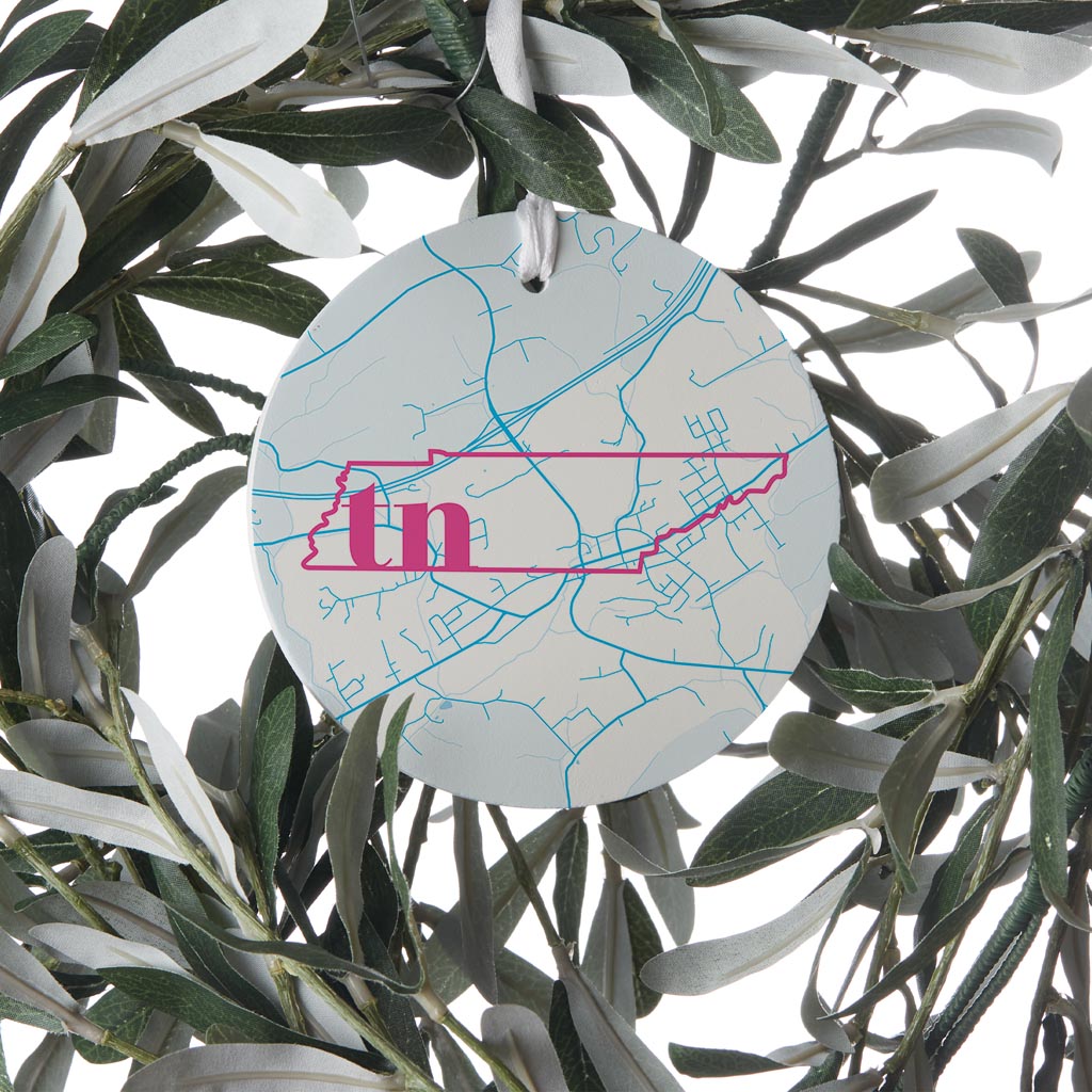 Bright Modern Abbreviated State Map Blue Tennessee Blountville| Wood Ornament | Eaches | Min 6