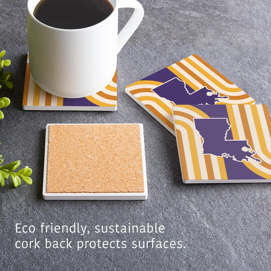 Purple Gold Louisiana Retro State Shape | Absorbent Coasters | Set of 4 | Min 2