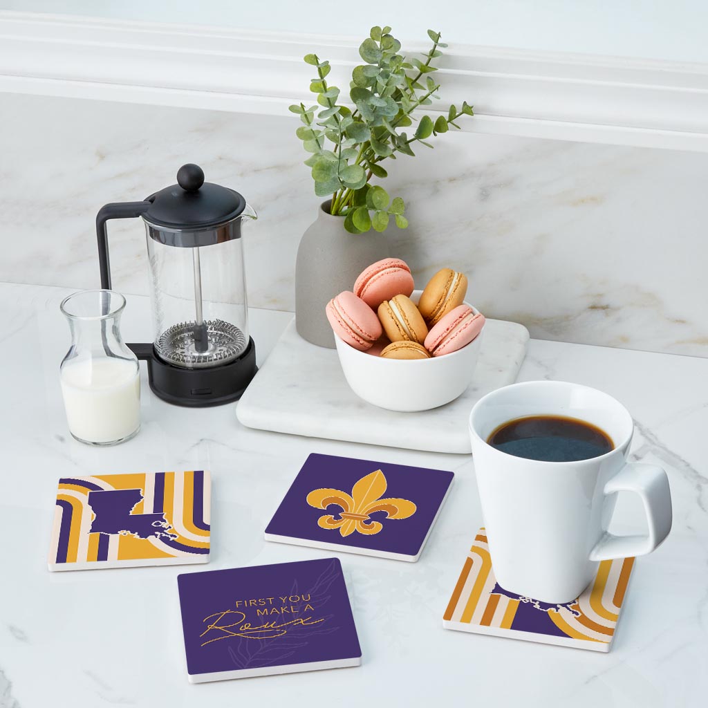 Purple Gold Louisiana Retro| Absorbent Coasters | Set of 4 | Min 2