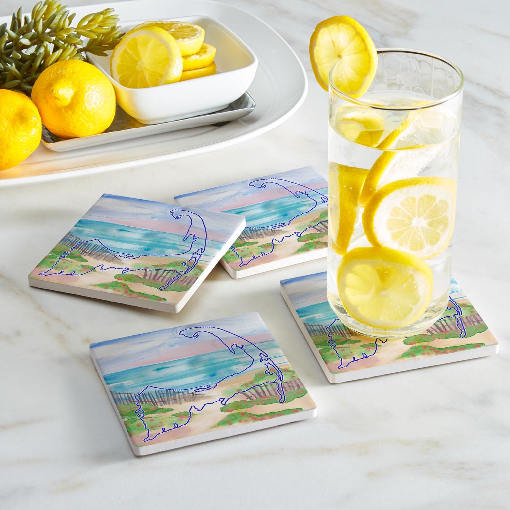 Watercolor Beach Scene | Absorbent Coasters | Set of 4 | Min 2