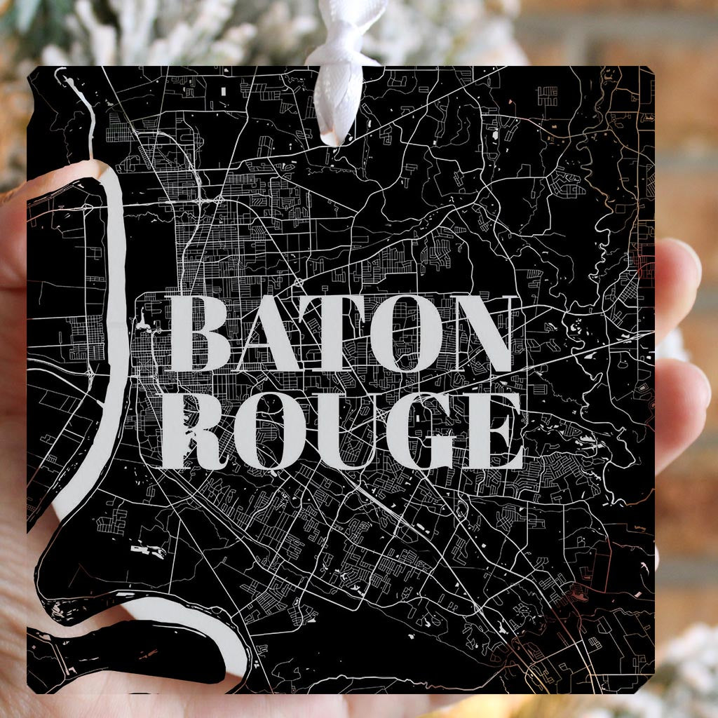 Minimalistic Baton Rouge Black Map | Wood Ornament | Eaches | Min 6