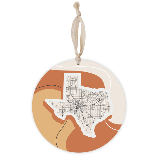 Vintage Groove Fluid Orange Map Texas Dallas | Wood Ornament | Eaches | Min 1