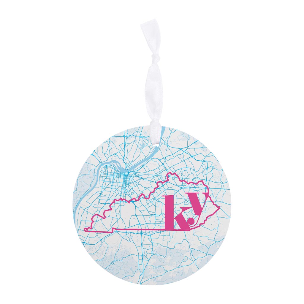 Bright Modern Abbreviated State Map Blue Kentucky Louisville | Wood Ornament | Eaches | Min 6