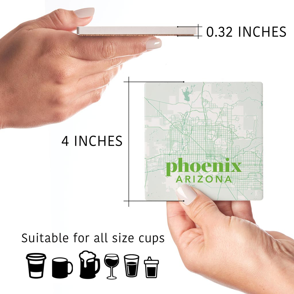 Bright Modern Green Map Arizona Phoenix | Absorbent Coasters | Set of 4 | Min 2