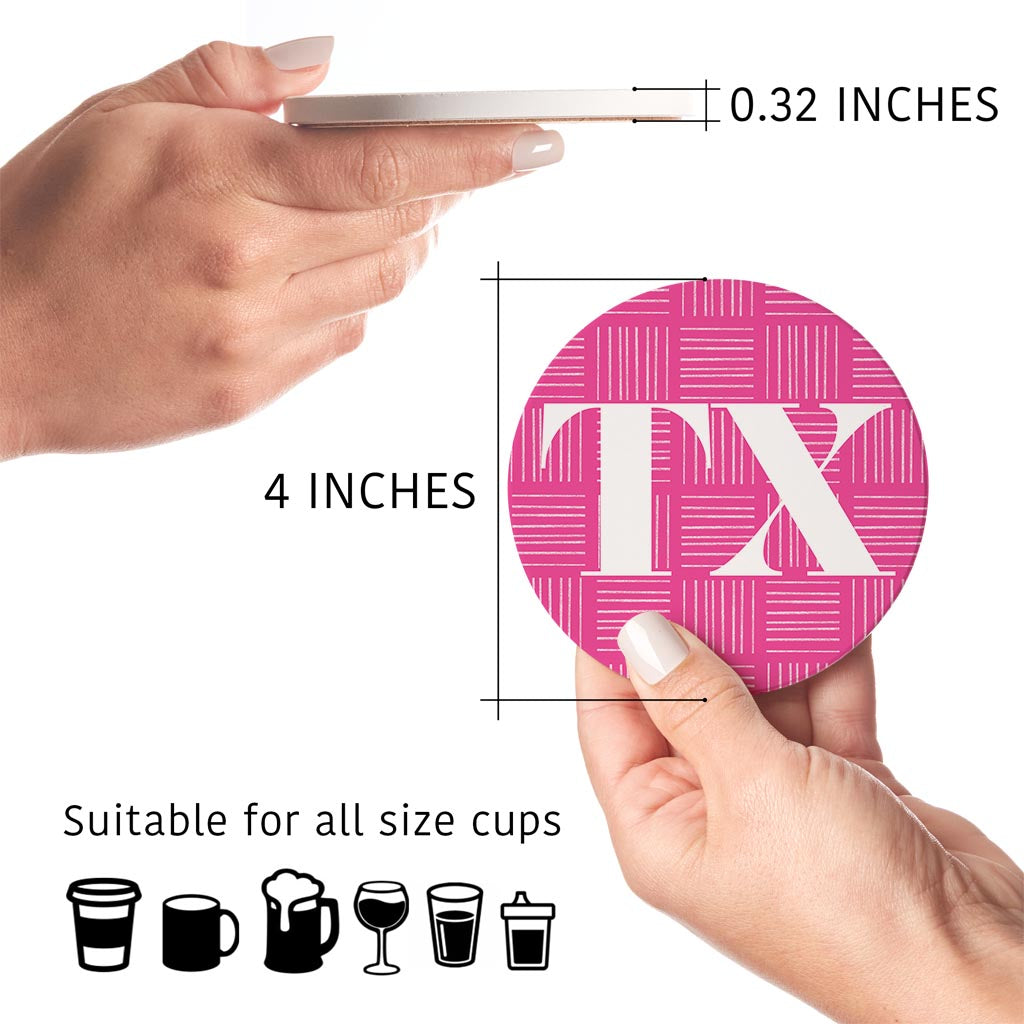 Bright Modern Abbreviated On Pink Texas | Absorbent Coasters | Set of 4 | Min 2