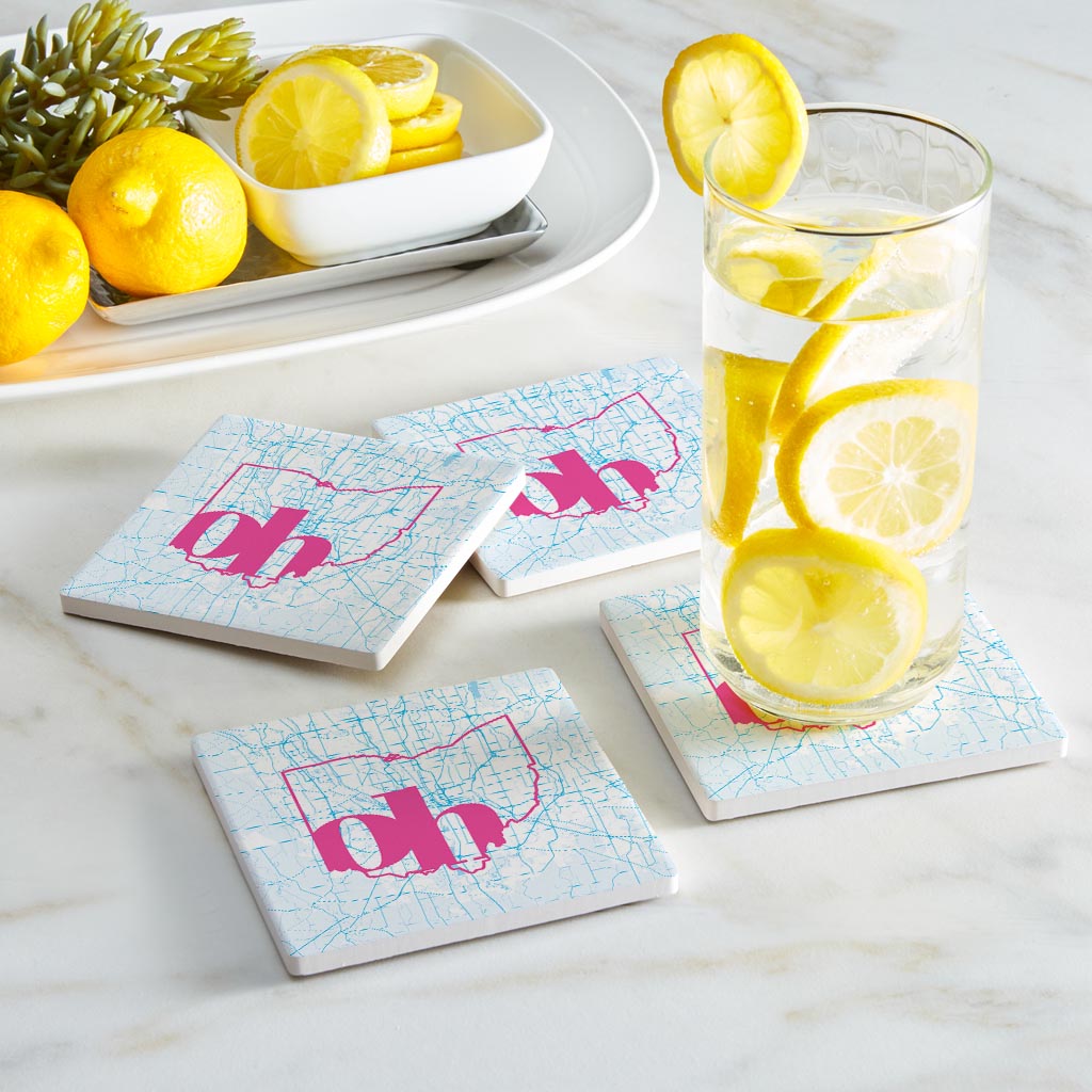 Bright Modern Abbreviated State Map Blue Ohio Columbus | Absorbent Coasters | Set of 4 | Min 2