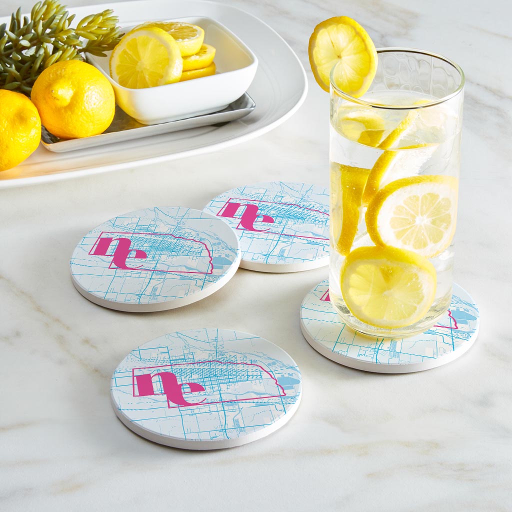 Bright Modern Abbreviated State Map Blue Nebraska North Platte | Absorbent Coasters | Set of 4 | Min 2