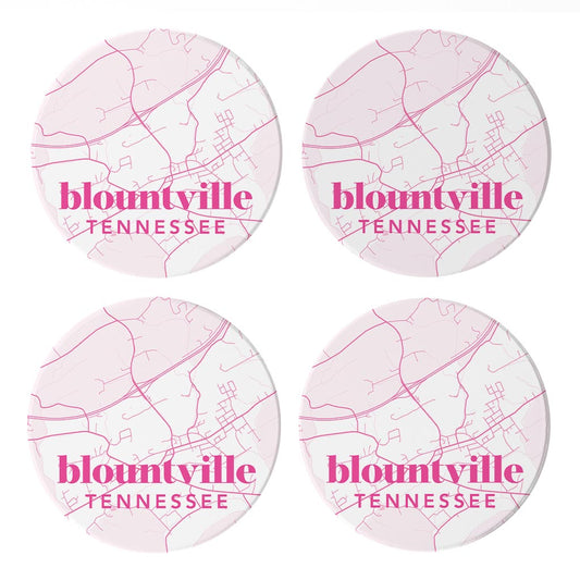 Bright Modern Pink Map Tennessee Blountville | Absorbent Coasters | Set of 4 | Min 2