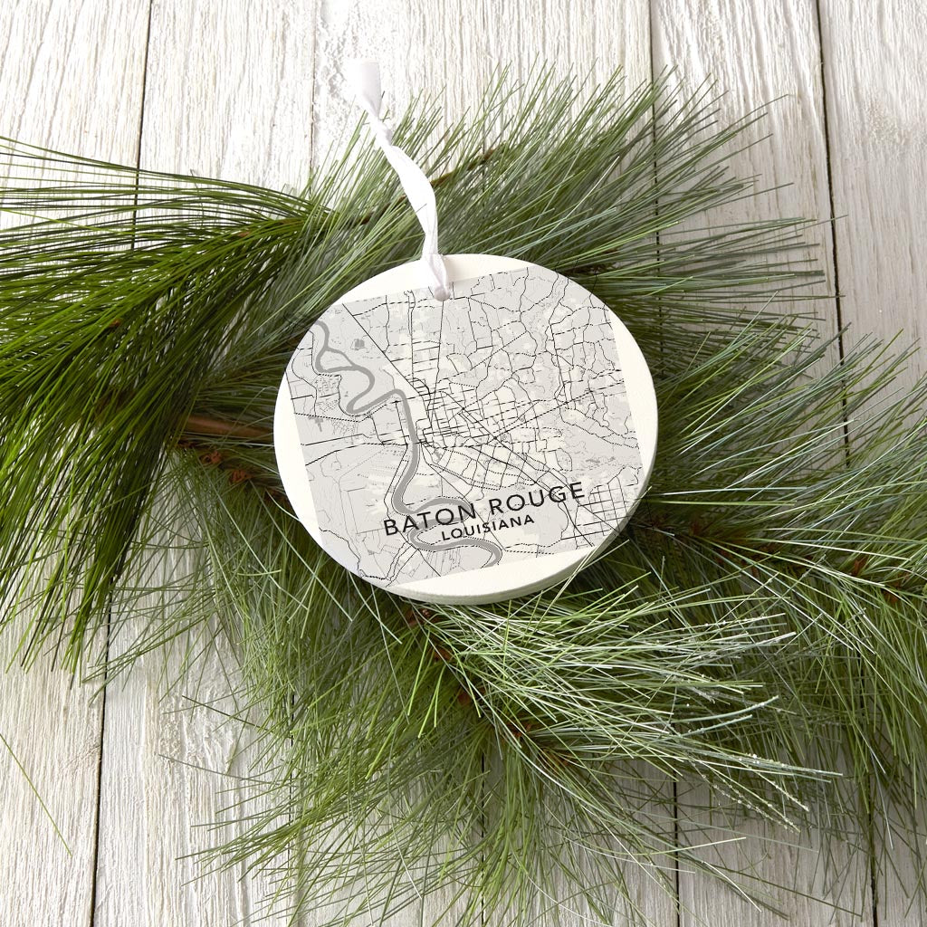 Minimalistic Baton Rouge White Map | Wood Ornament | Eaches | Min 6