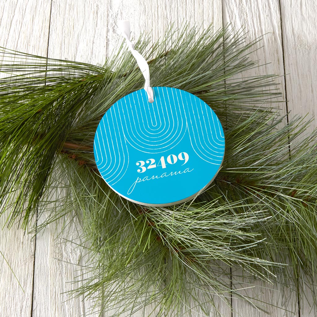 Bright Modern City Zip On Teal Florida Panama | Wood Ornament | Eaches | Min 6