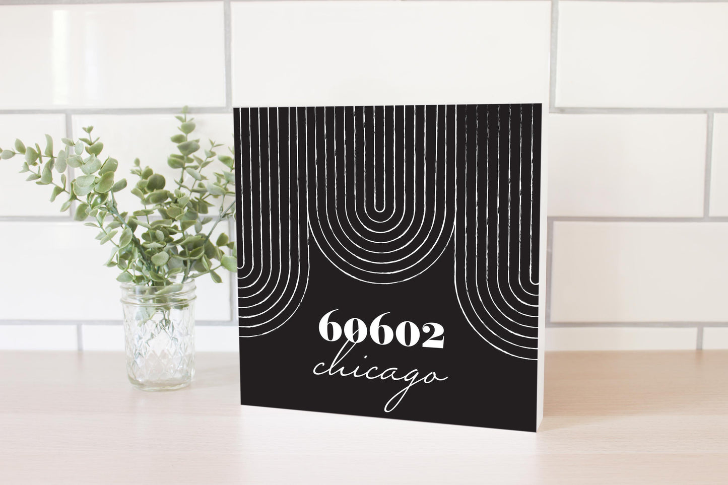 Black And White City Zip On Black Illinois Chicago | Wood Block | Eaches | Min 2