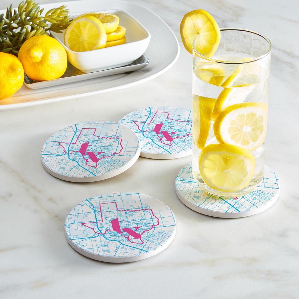 Bright Modern Abbreviated State Map Blue Texas Harlingen | Absorbent Coasters | Set of 4 | Min 2