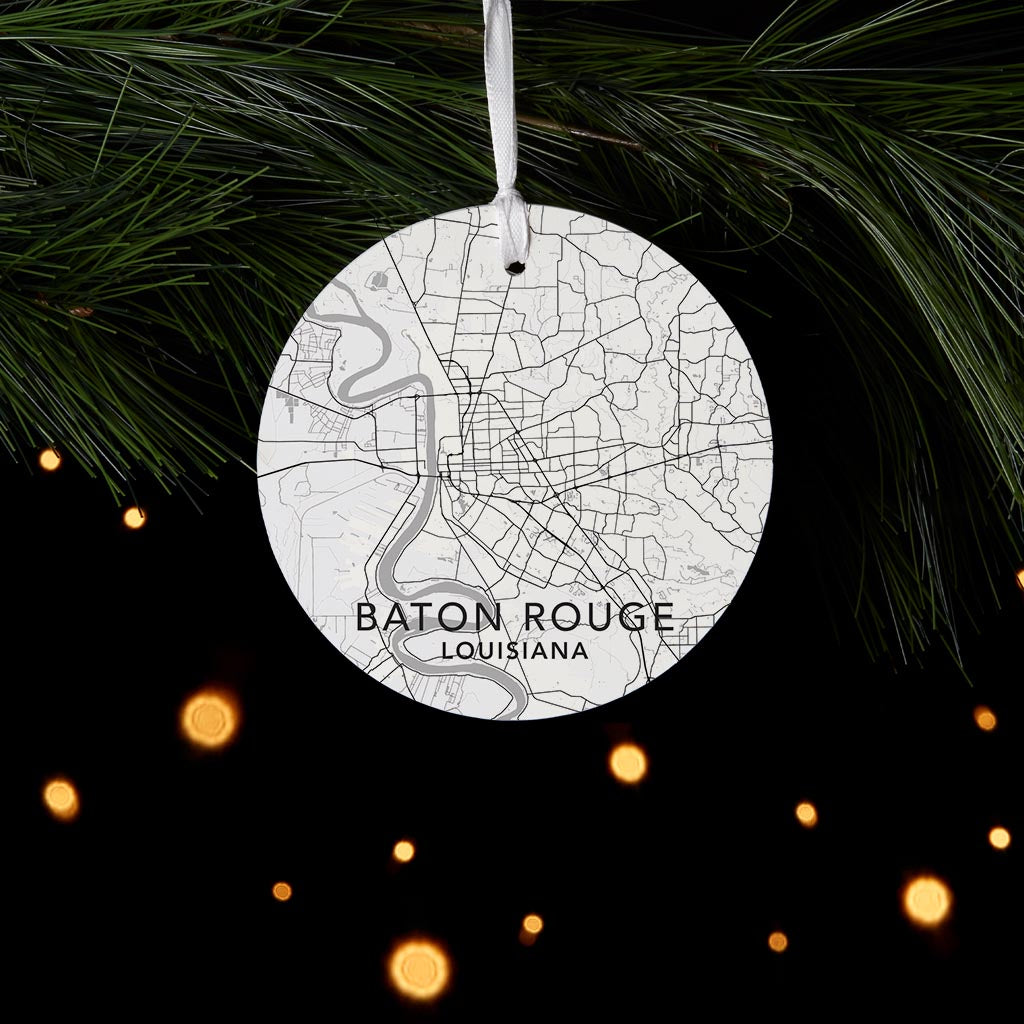 Minimalistic Baton Rouge White Map | Wood Ornament | Eaches | Min 6