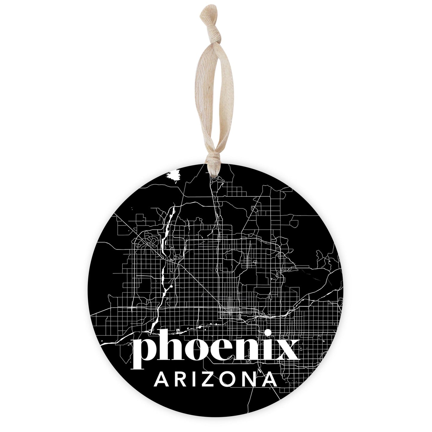 Black And White Black Map Arizona Phoenix | Wood Ornament | Eaches | Min 1