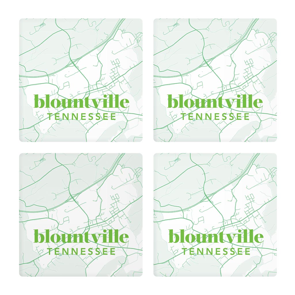 Bright Modern Green Map Tennessee Blountville | Absorbent Coasters | Set of 4 | Min 2