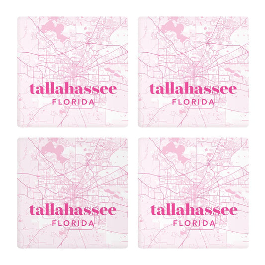 Bright Modern Pink Map Florida Tallahassee | Absorbent Coasters | Set of 4 | Min 2