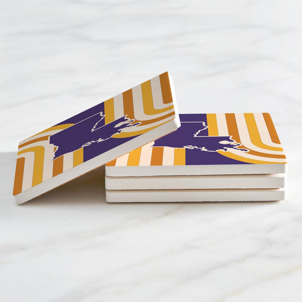 Purple Gold Louisiana Retro State Shape | Absorbent Coasters | Set of 4 | Min 2