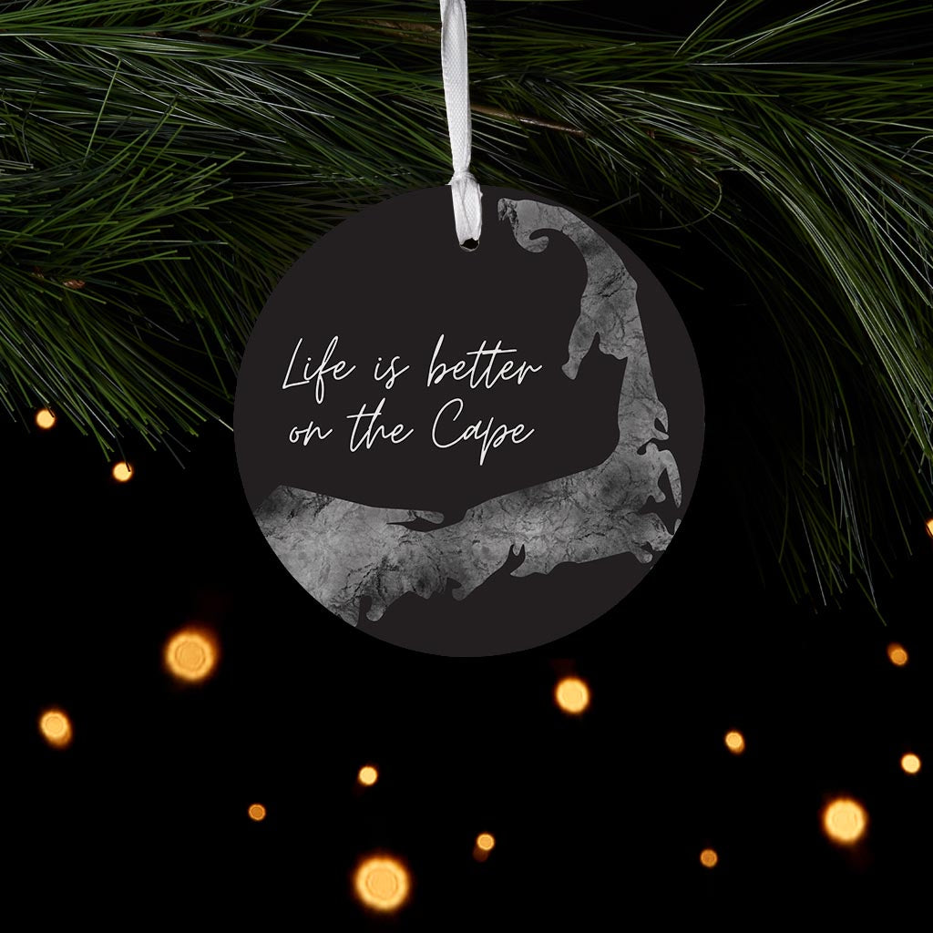 Minimalistic B&W Cape Cod Life Is Better | Wood Ornament | Eaches | Min 6