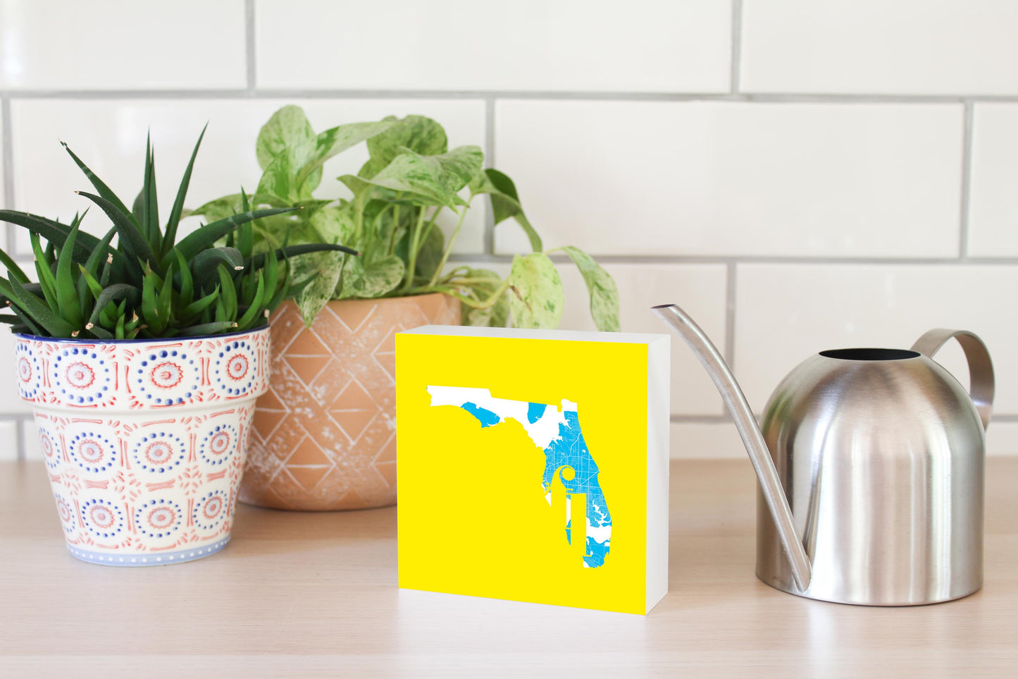 Bright Modern Abbreviated State Yellow Florida Panama | Wood Block | Eaches | Min 4