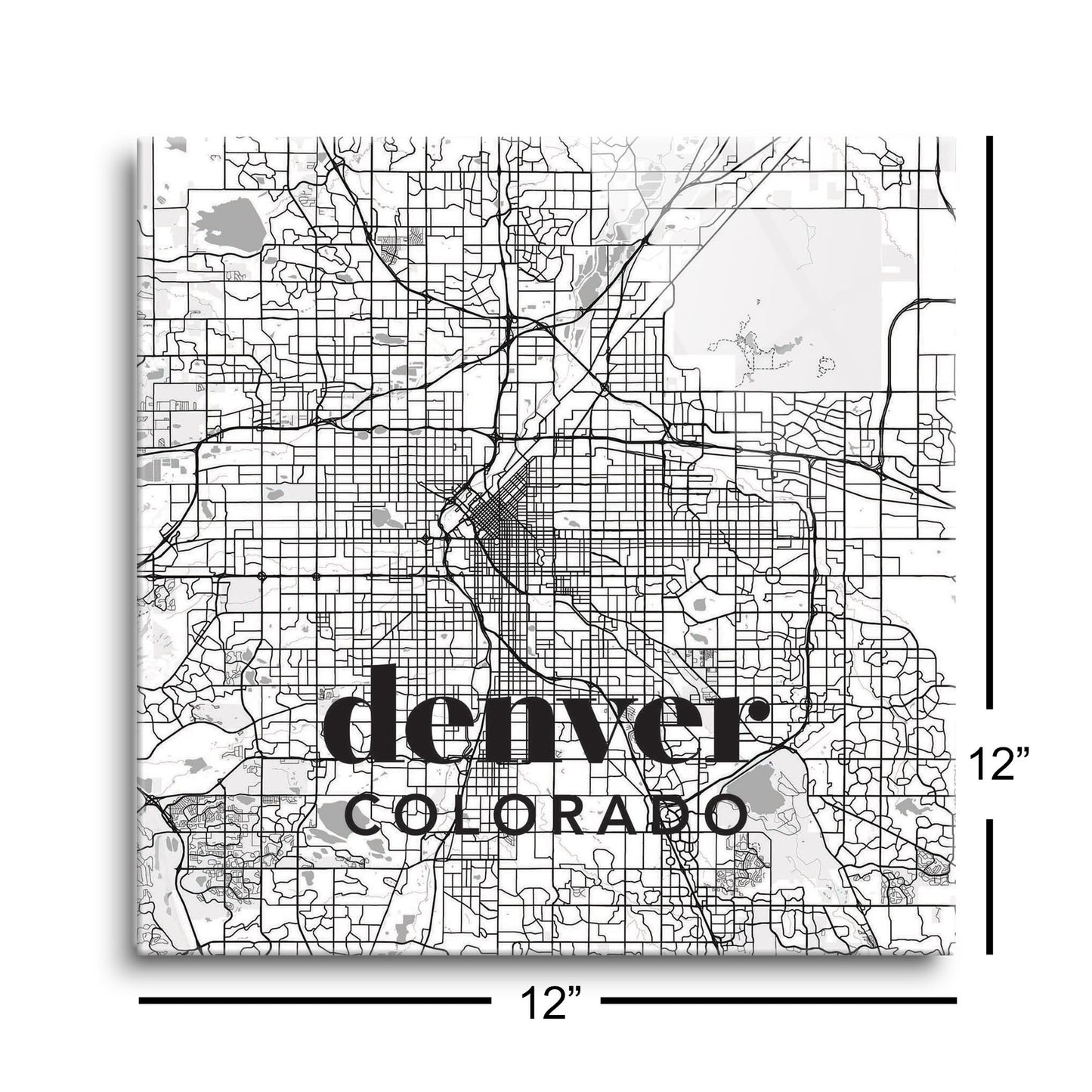 Black And White White Map Colorado Denver | Hi-Def Glass Art | Eaches | Min 1