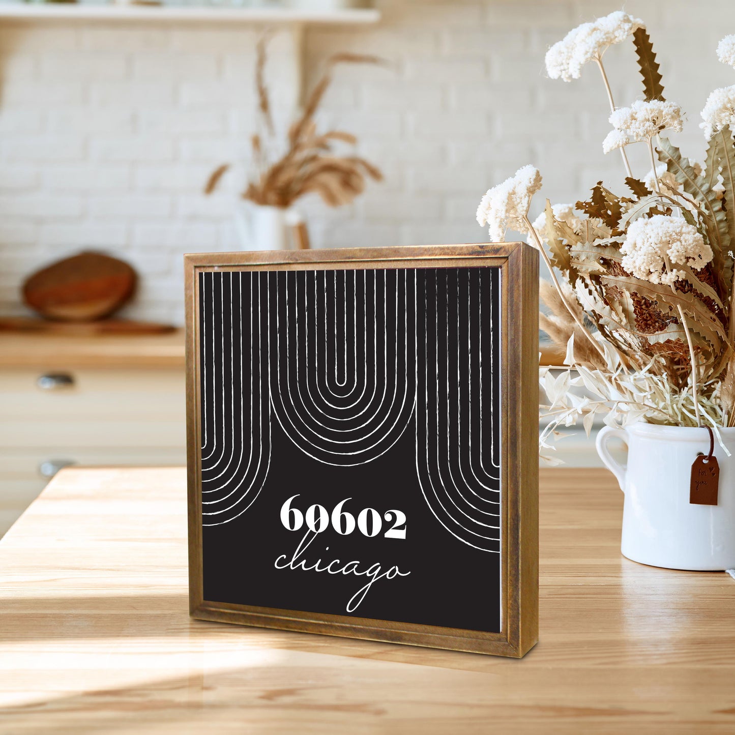 Black And White City Zip On Black Illinois Chicago | Wood Sign | Eaches | Min 1