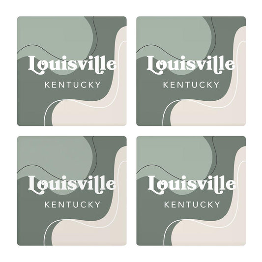 Vintage Groove Fluid Green Kentucky Louisville| Absorbent Coasters | Set of 4 | Min 2