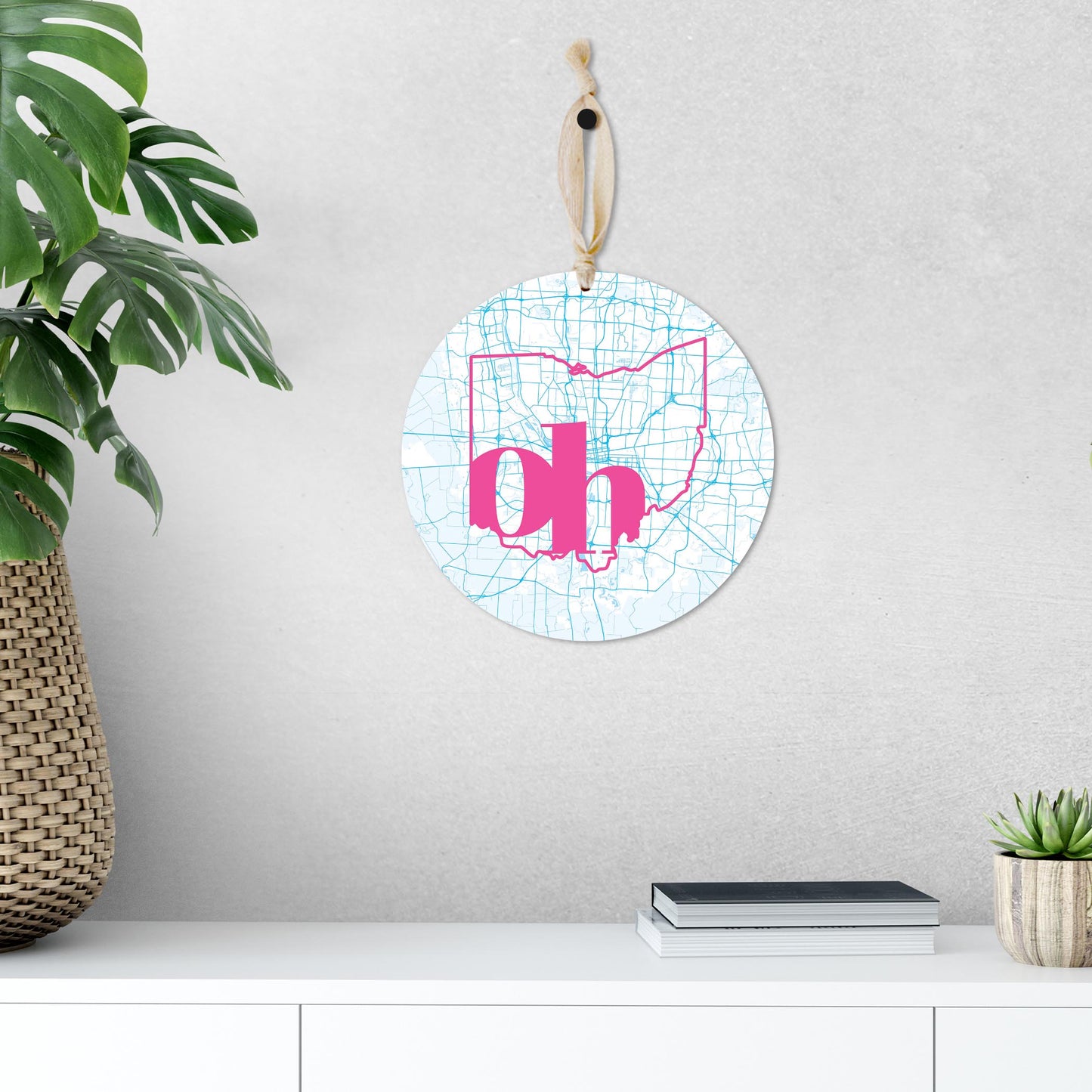 Bright Modern Abbreviated State Map Blue Ohio Columbus | Wood Ornament | Eaches | Min 1