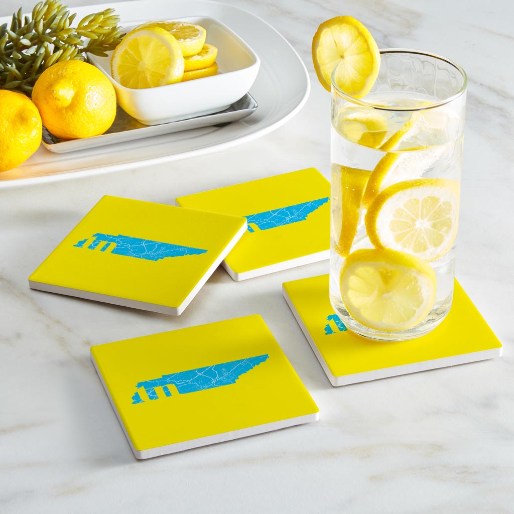 Bright Modern Abbreviated State Yellow Florida Blountville | Absorbent Coasters | Set of 4 | Min 2