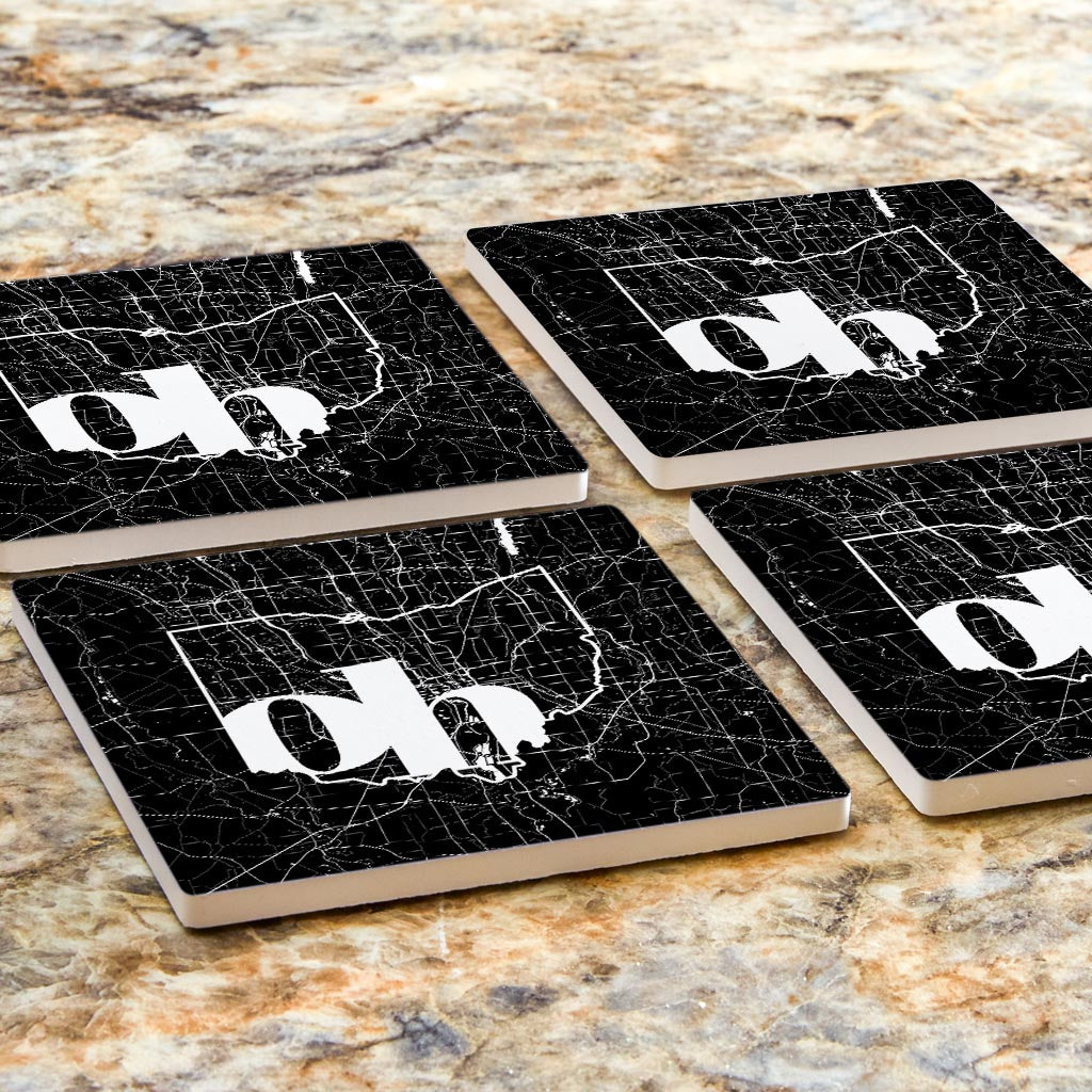 Black And White Abbreviated State Map Black Ohio Columbus | Absorbent Coasters | Set of 4 | Min 2