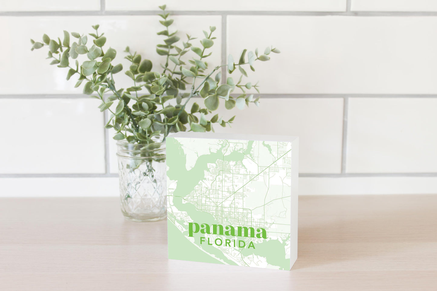 Bright Modern Green Map Florida Panama | Wood Block | Eaches | Min 4