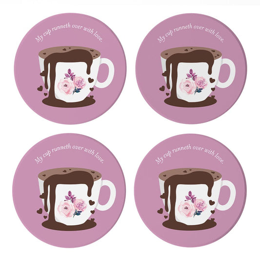 Purple Coffee Cup My Cup Runneth Over| Absorbent Coasters | Set of 4 | Min 2