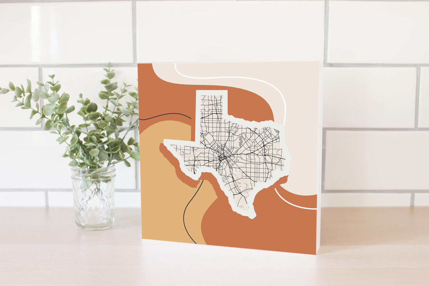 Vintage Groove Fluid Orange Map Texas Dallas | Wood Block | Eaches | Min 2