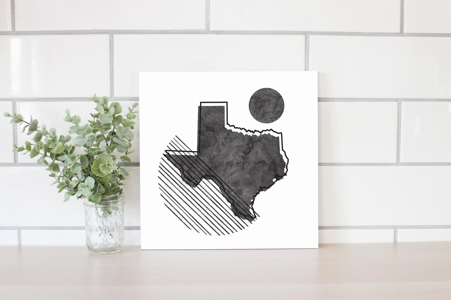 Black And White Geometric On White Texas | Wood Sign | Eaches | Min 2