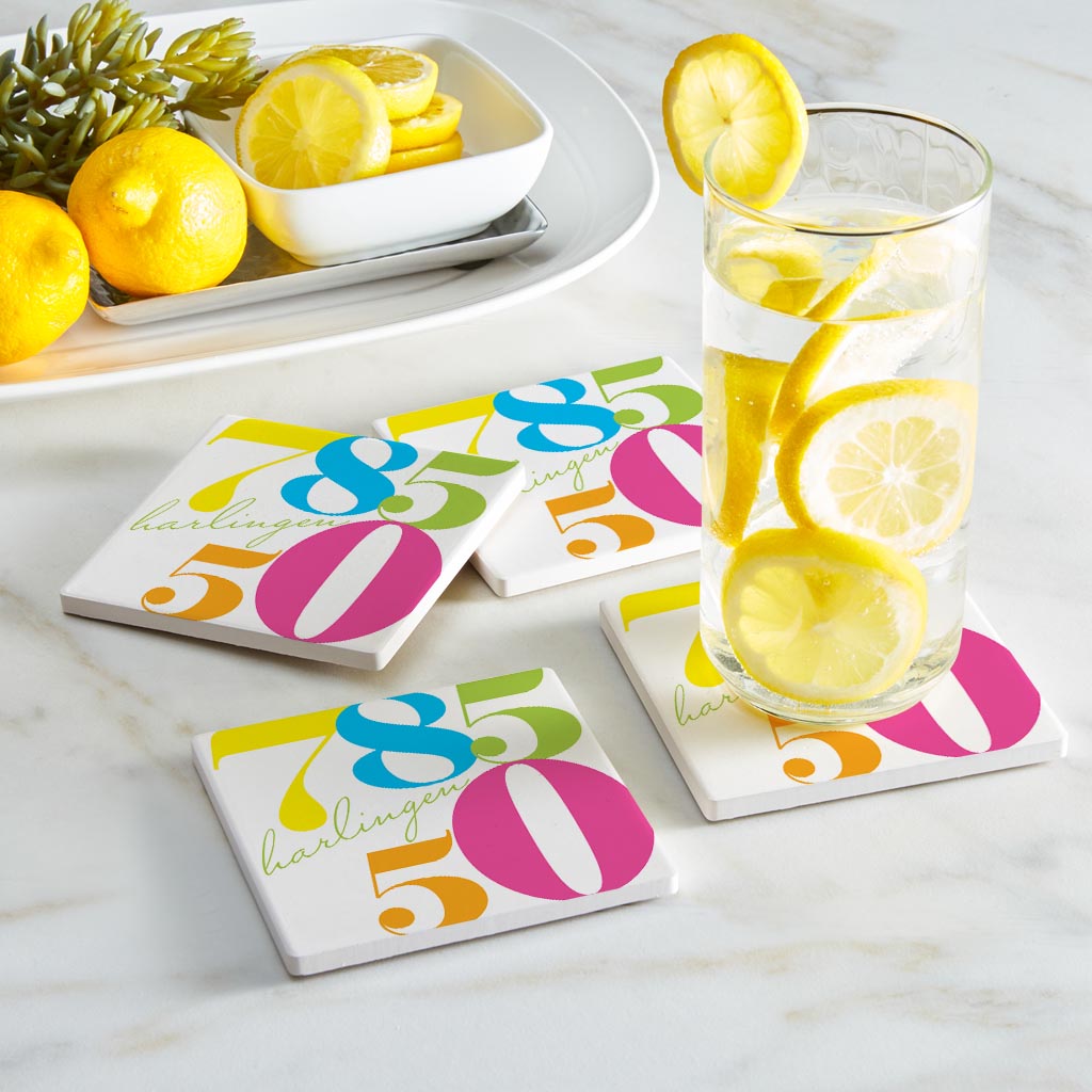 Bright Modern Color Block City Zip Texas Harlingen | Absorbent Coasters | Set of 4 | Min 2