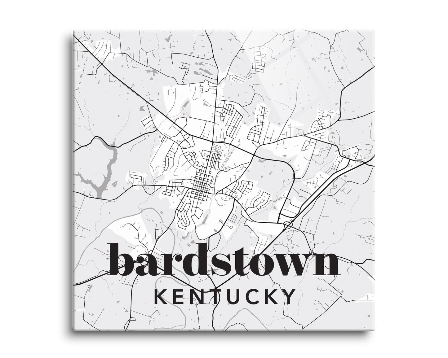 Black And White White Map Kentucky Bardstown| Hi-Def Glass Art | Eaches | Min 2