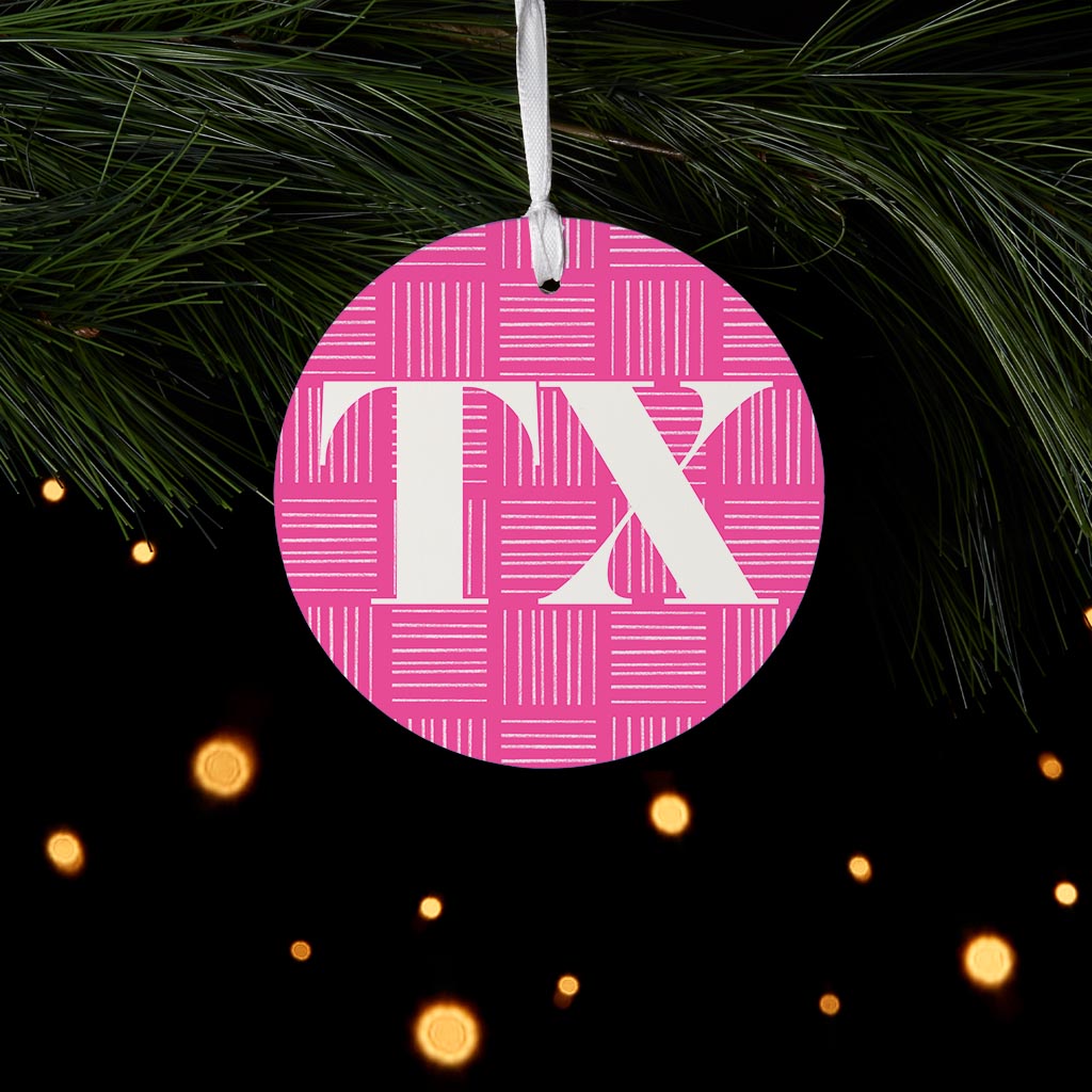 Bright Modern Abbreviated On Pink Texas | Wood Ornament | Eaches | Min 6