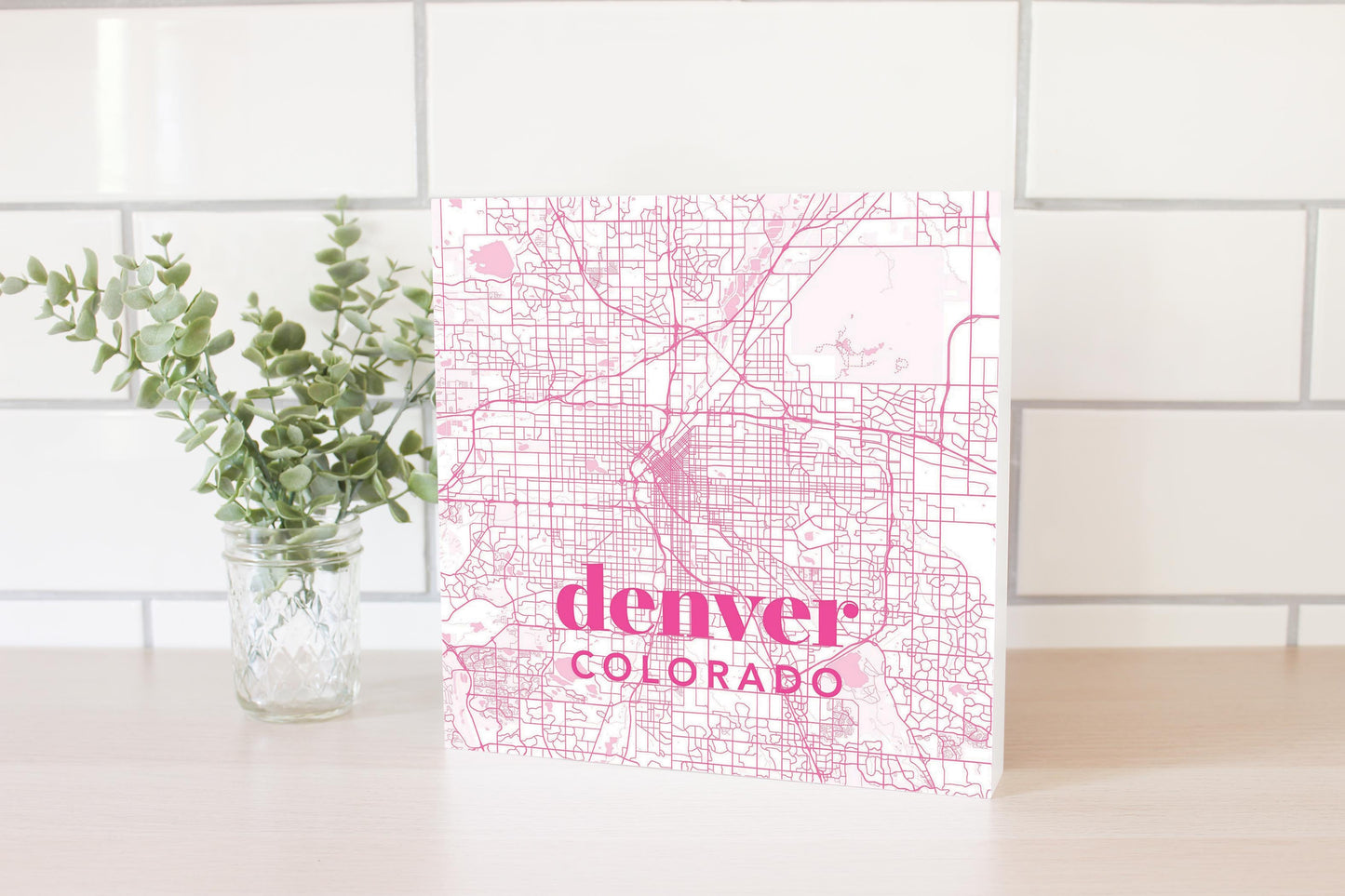 Bright Modern Pink Map Colorado Denver | Wood Block | Eaches | Min 2