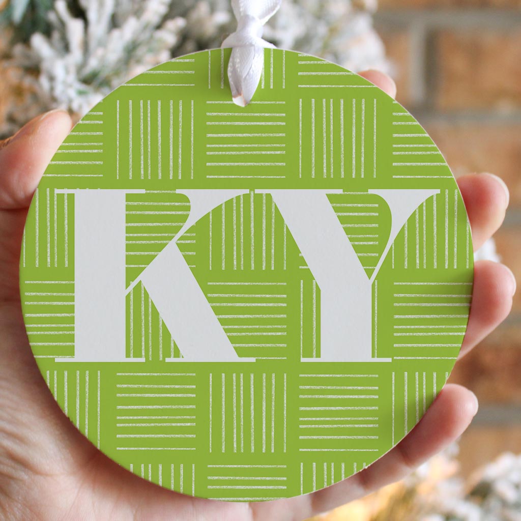 Bright Modern Abbreviated On Green Kentucky | Wood Ornament | Eaches | Min 6