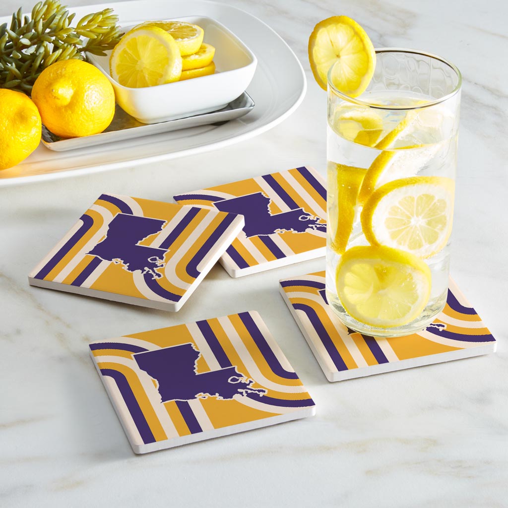 Purple Gold Louisiana Retro State Shape | Absorbent Coasters | Set of 4 | Min 2