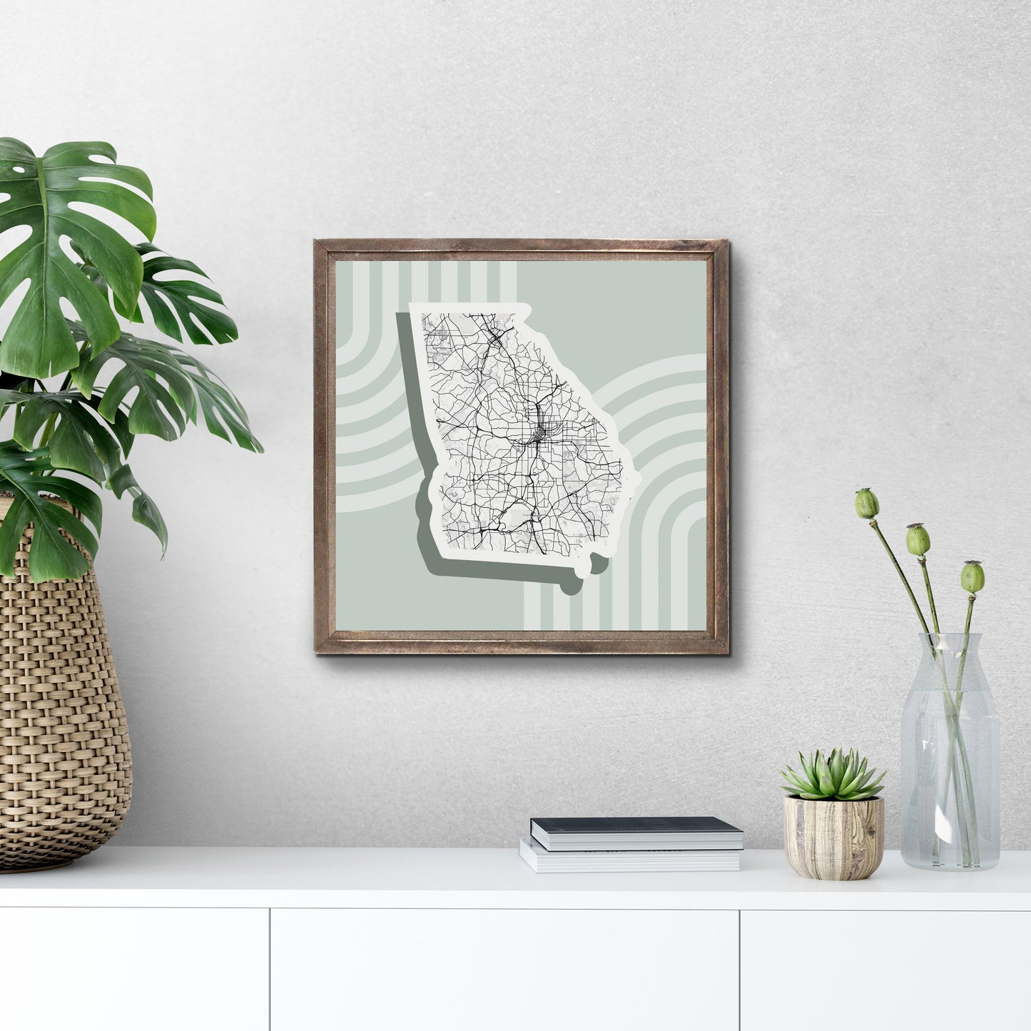 Vintage Groove Light Green Lines Map Georgia Atlanta | Wood Sign | Eaches | Min 1