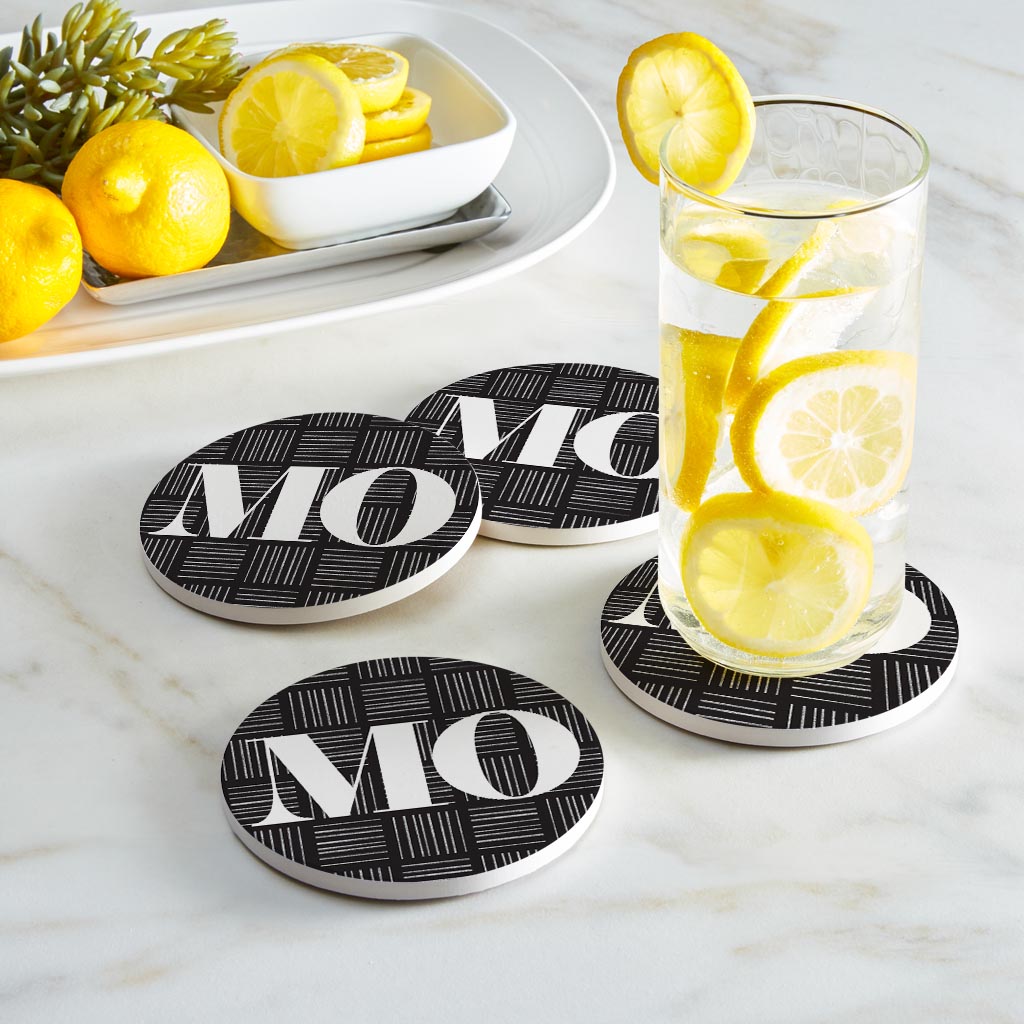 Black And White Abbreviated On Black Missouri | Absorbent Coasters | Set of 4 | Min 2