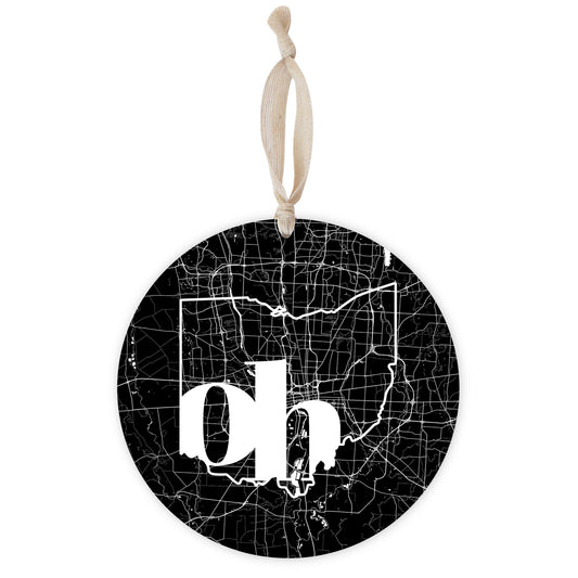 Black And White Abbreviated State Map Black Ohio Columbus | Wood Ornament | Eaches | Min 1