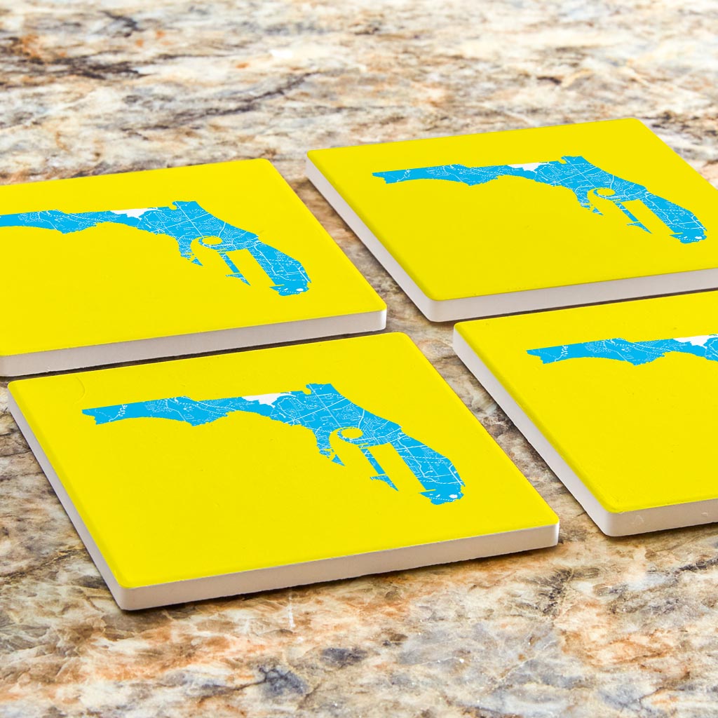 Bright Modern Abbreviated State Yellow Florida Tallahassee | Absorbent Coasters | Set of 4 | Min 2