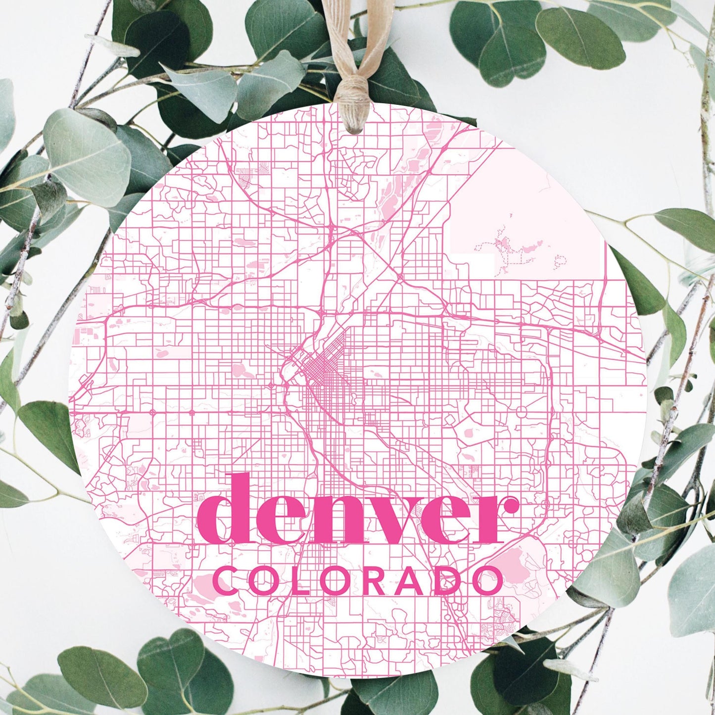 Bright Modern Pink Map Colorado Denver | Wood Ornament | Eaches | Min 1