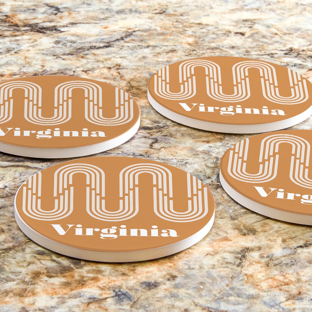 Vintage Groove Yellow Wave Lines Virginia| Absorbent Coasters | Set of 4 | Min 2