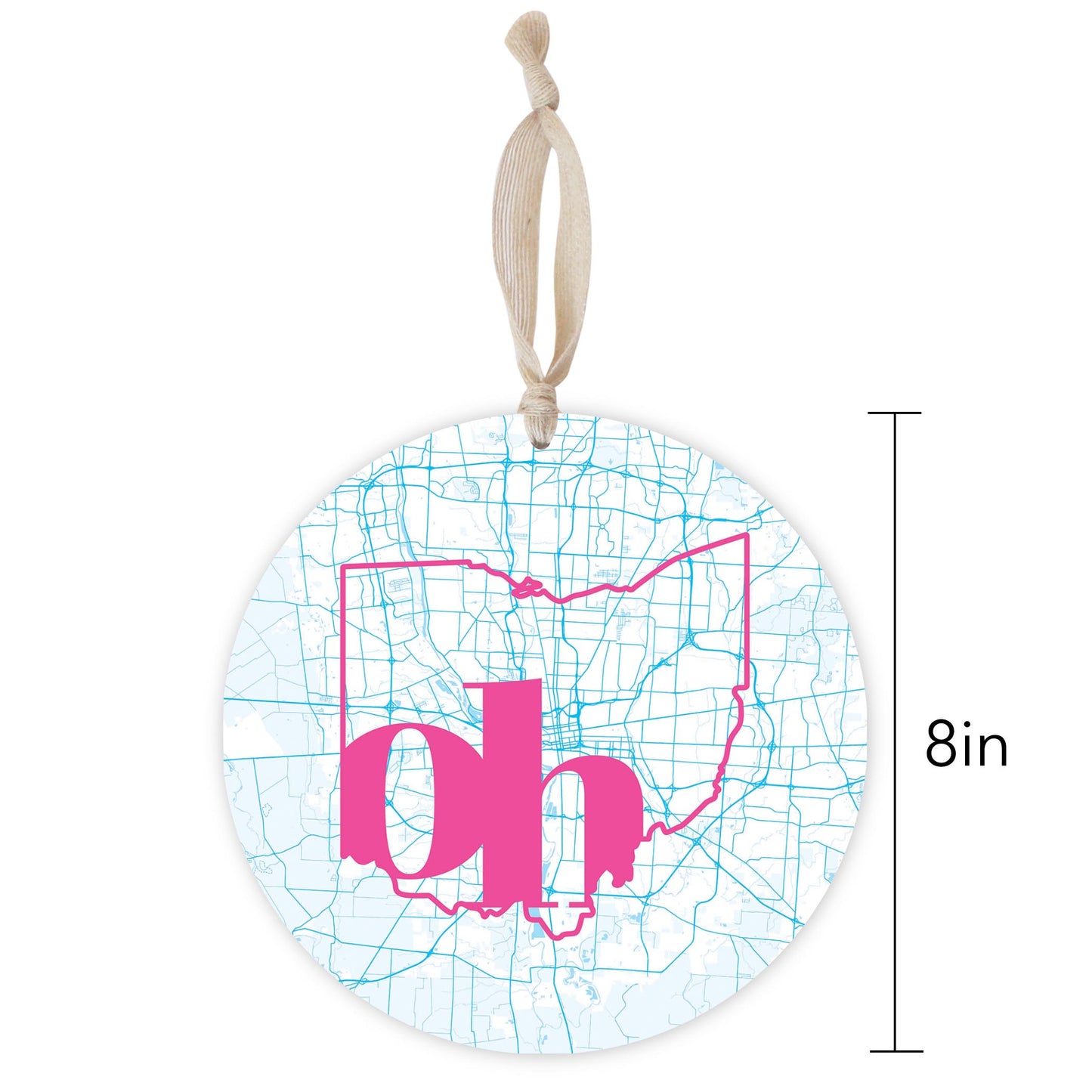 Bright Modern Abbreviated State Map Blue Ohio Columbus | Wood Ornament | Eaches | Min 1