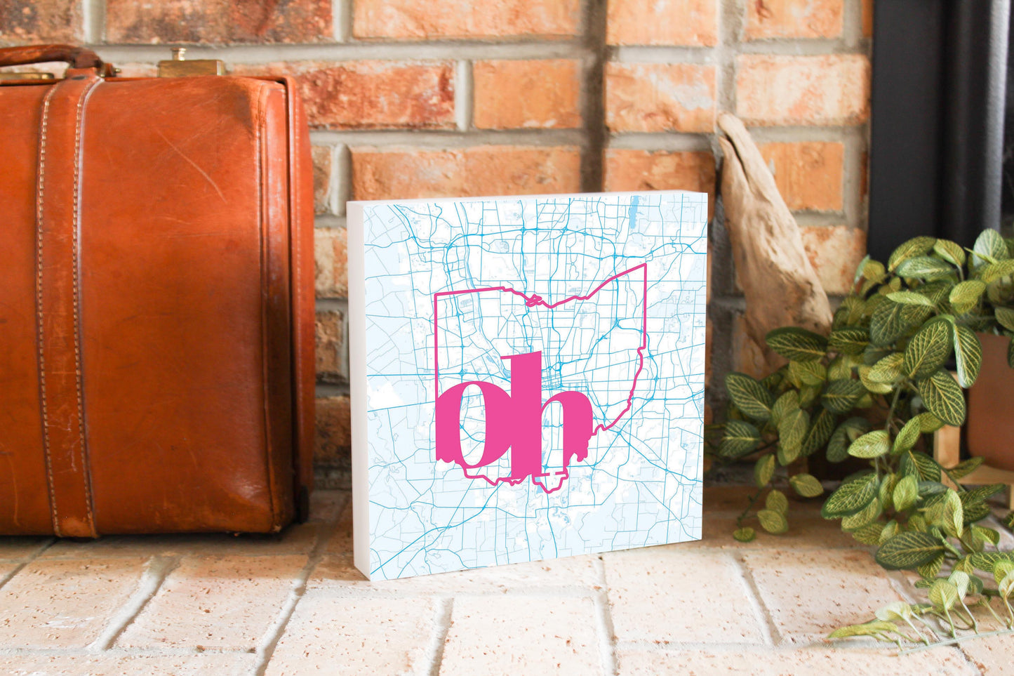 Bright Modern Abbreviated State Map Blue Ohio Columbus | Wood Block | Eaches | Min 2