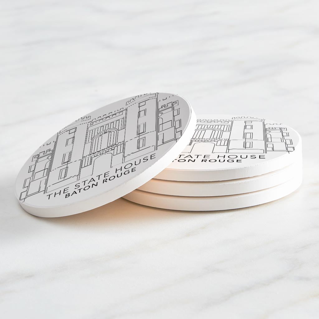 Minimalistic Baton Rouge State House| Absorbent Coasters | Set of 4 | Min 2