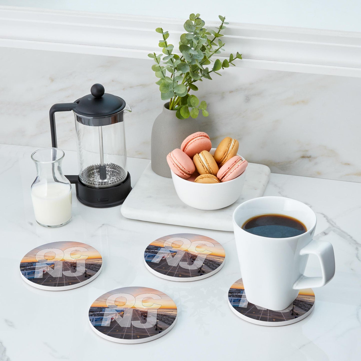 Ceramic Round Coaster 4-Set-OCNJ Boardwalk Sunrise